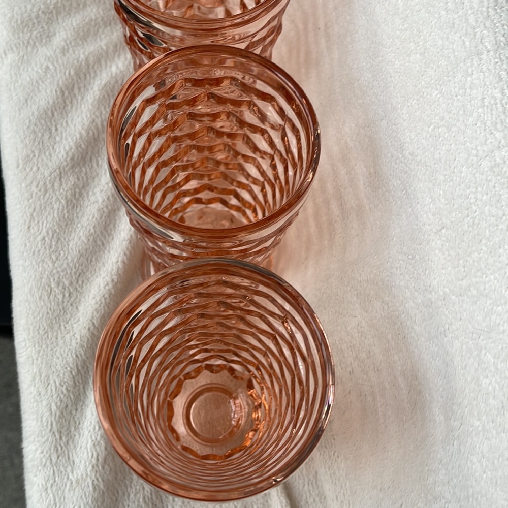 Vtg 4 Indiana Whitehall Peach Pink Ice Tea Cooler Drinking Glasses Cubist - Picture 13 of 14